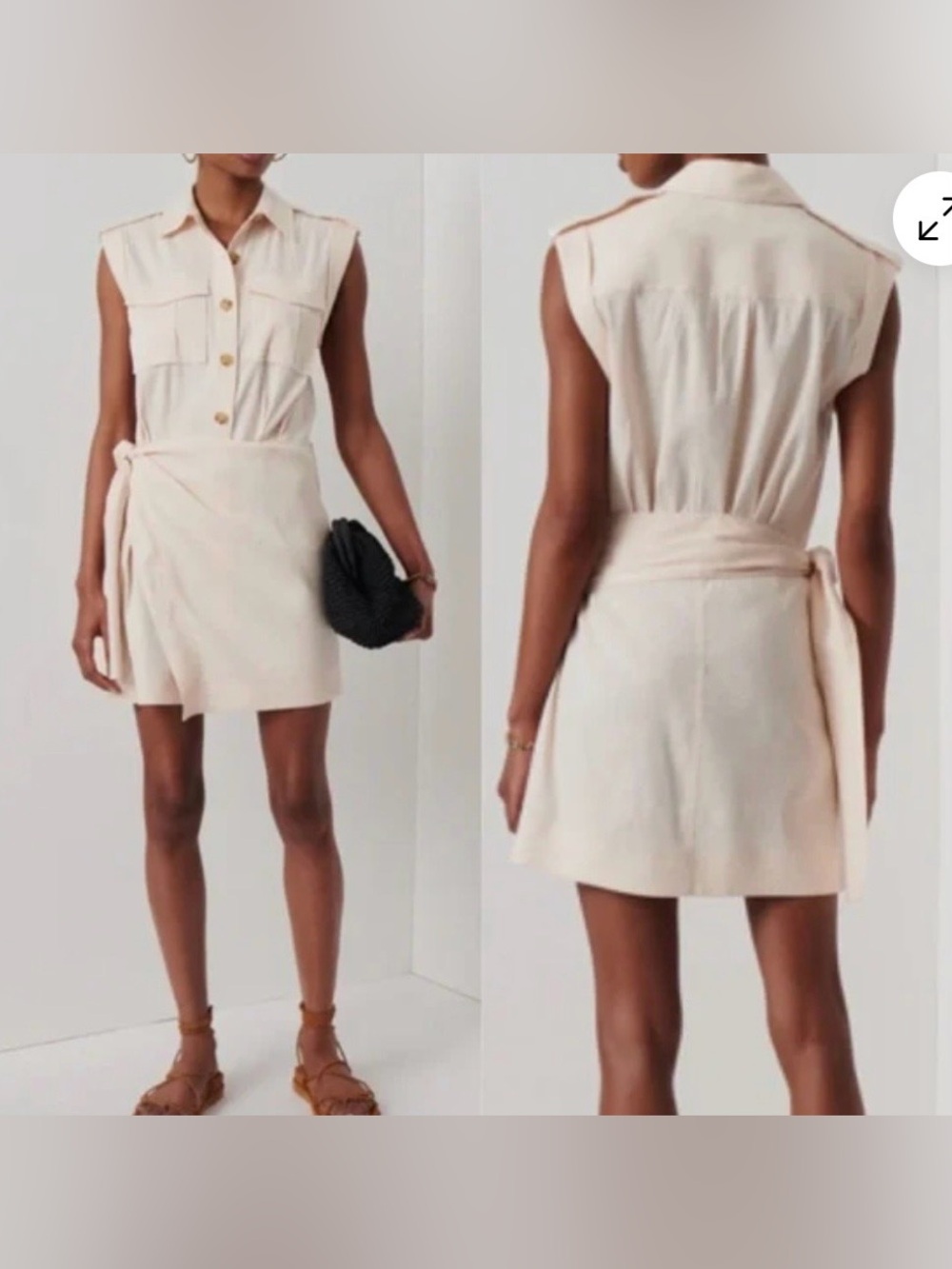 DEREK LAM 10 CROSBY Giselle Cargo Linen Blend Mini Dress Cream Sz 6